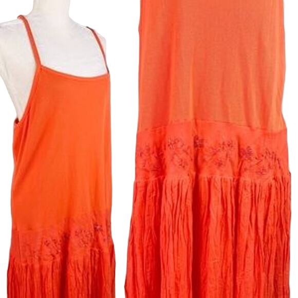 Mlle Gabrielle Dress Orange Maxi 20W Stretch Top Crinkle Finish Beaded New - Picture 5 of 12